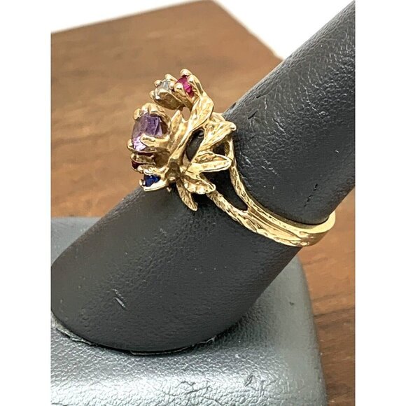 Cocktail Ring 10k Yellow Gold Multi Colored Stones Women's Estate Jewelr… - Picture 8 of 16